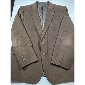 Signature Mens Brown Corduroy Blazer Elbow Patches Classic Fit Sport Coat 48 Reg